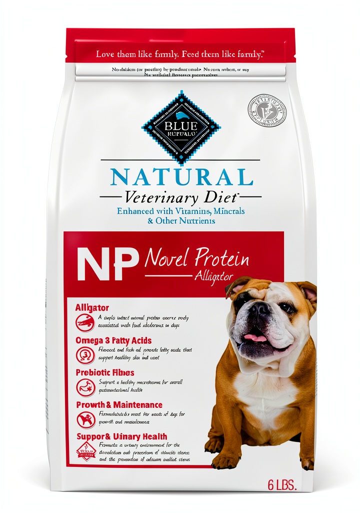 Installing Blue Buffalo Alligator Dog Food Veterinary Diet Novel on a wooden desk