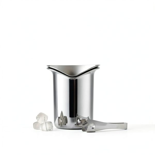 Georg Jensen Stainless Steel Ice Bucket with Tongs Mirror Polished 1kg-5