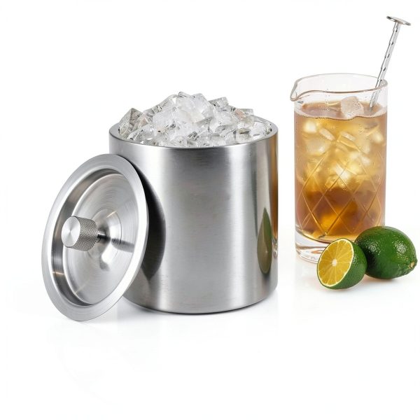 Viski Harrison Stainless Steel Ice Bucket with Insulated Lid and 2L-3