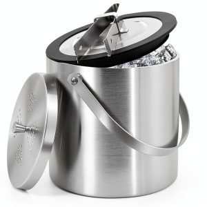 Hillbond Ice Bucket 3L Double Wall with Silicone Lid, Tongs & Strainer-0