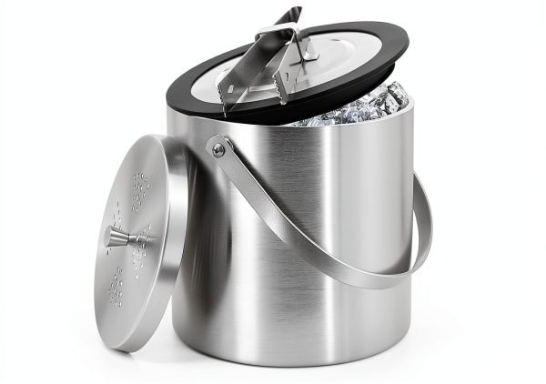 Hillbond Ice Bucket 3L Double Wall with Silicone Lid, Tongs & Strainer-0