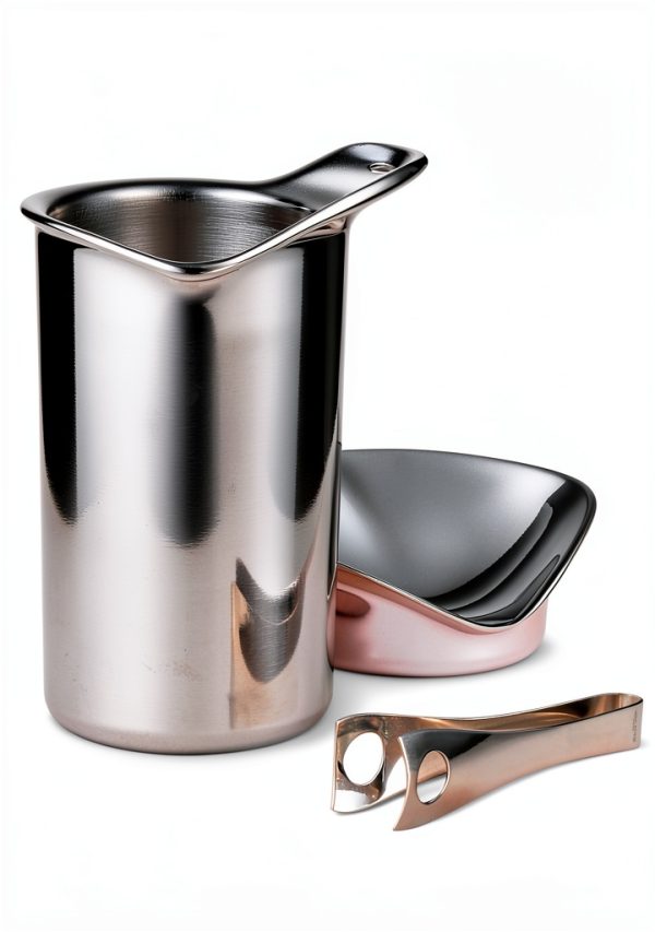 Georg Jensen Stainless Steel Ice Bucket with Tongs Mirror Polished 1kg-4