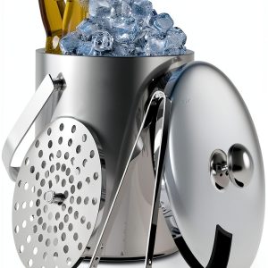 Sunmeyke Double Wall Steel Ice Bucket 3.7 Qt with Lid Strainer & Tongs-0