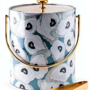 Mud Pie Oyster Vinyl Ice Bucket 8in x 7in with Tongs 2-Piece Set-0
