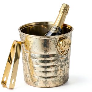 Champagne Bucket Gold Plated Stainless Steel Ice Bucket with Tongs 3L-0