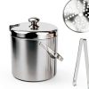 Sunmeyke Double Wall Steel Ice Bucket 3.7 Qt with Lid Strainer & Tongs-5