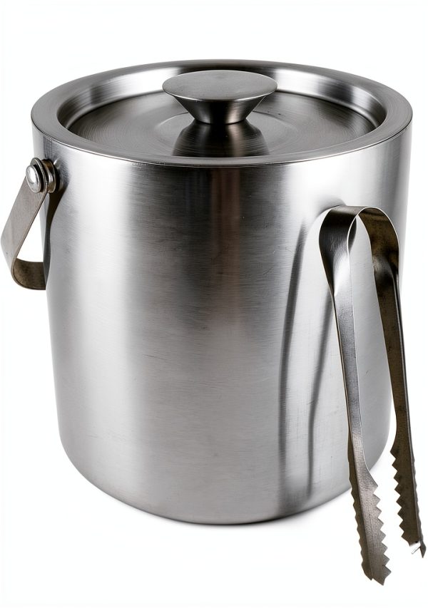 Ice Bucket QWORK 3L 304 Stainless Steel Double Wall with Lid and Tongs-2