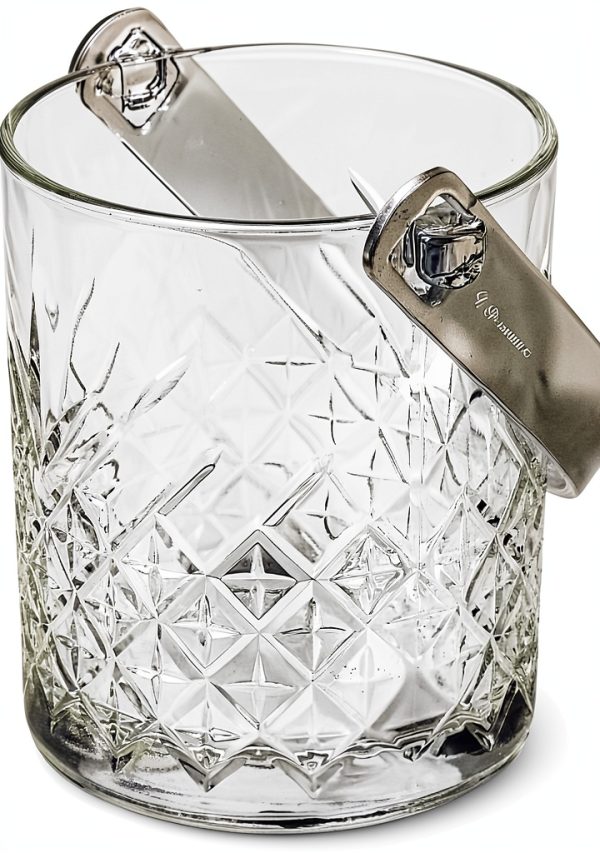 SECEN London Glass Ice Bucket with Tongs 1000 CC Transparent Bar Tool-4