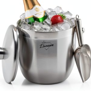 3L Insulated Ice Bucket Durawe – Steel with Lid, Tongs & Scoop-0