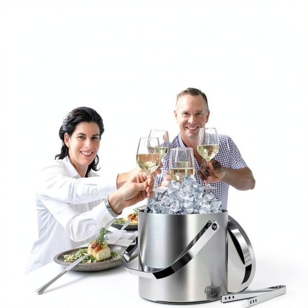 Sunmeyke Double Wall Steel Ice Bucket 3.7 Qt with Lid Strainer & Tongs-7