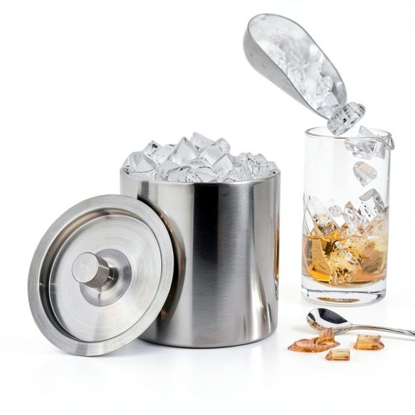 Viski Harrison Stainless Steel Ice Bucket with Insulated Lid and 2L-4