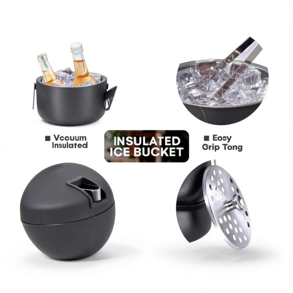 Ice Bucket flybold 1.3L Stainless Steel Black Double Walled Chiller-4