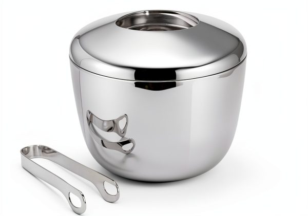 Georg Jensen Ice Bucket with Tong Mirror Polished Stainless Steel Set-0