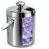 Sunmeyke Double Wall Steel Ice Bucket 3.7 Qt with Lid Strainer & Tongs-2