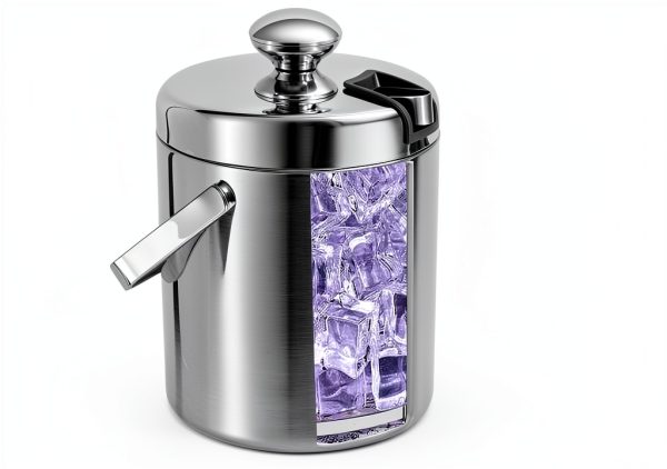 Sunmeyke Double Wall Steel Ice Bucket 3.7 Qt with Lid Strainer & Tongs-2