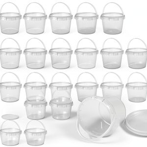 HOIGON 40 PCS 34 OZ Clear Buckets with Lids 1000ml Plastic Pails-0