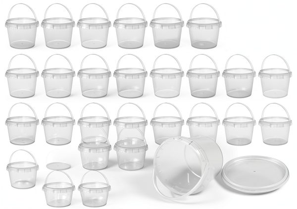HOIGON 40 PCS 34 OZ Clear Buckets with Lids 1000ml Plastic Pails-0