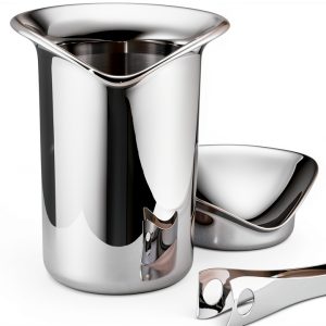 Georg Jensen Stainless Steel Ice Bucket with Tongs Mirror Polished 1kg-0