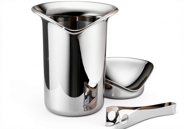 Georg Jensen Stainless Steel Ice Bucket with Tongs Mirror Polished 1kg-0