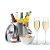 Sunmeyke Double Wall Steel Ice Bucket 3.7 Qt with Lid Strainer & Tongs-1