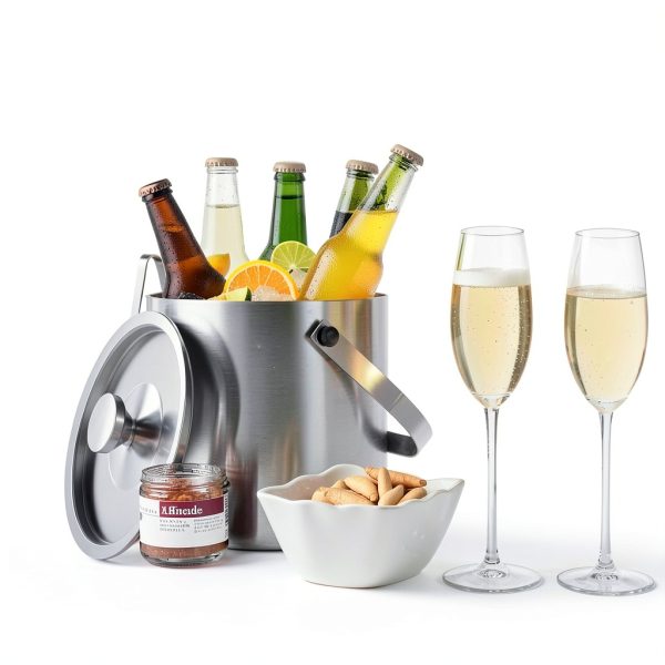 Sunmeyke Double Wall Steel Ice Bucket 3.7 Qt with Lid Strainer & Tongs-1
