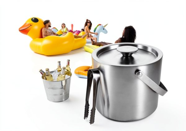 Ice Bucket QWORK 3L 304 Stainless Steel Double Wall with Lid and Tongs-7