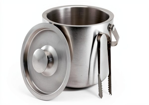 Ice Bucket QWORK 3L 304 Stainless Steel Double Wall with Lid and Tongs-1
