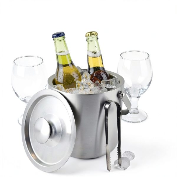 Ice Bucket QWORK 3L 304 Stainless Steel Double Wall with Lid and Tongs-6