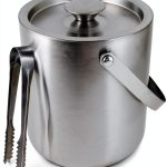 Ice Bucket QWORK 3L 304 Stainless Steel Double Wall with Lid and Tongs-0