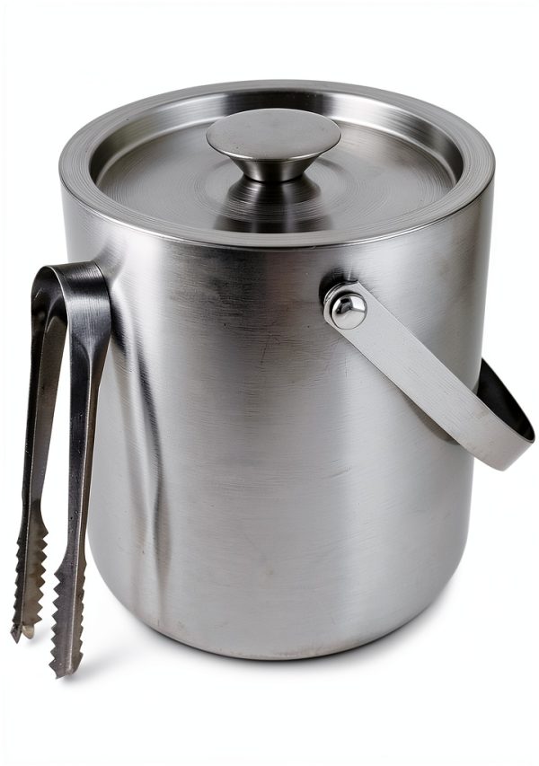 Ice Bucket QWORK 3L 304 Stainless Steel Double Wall with Lid and Tongs-0