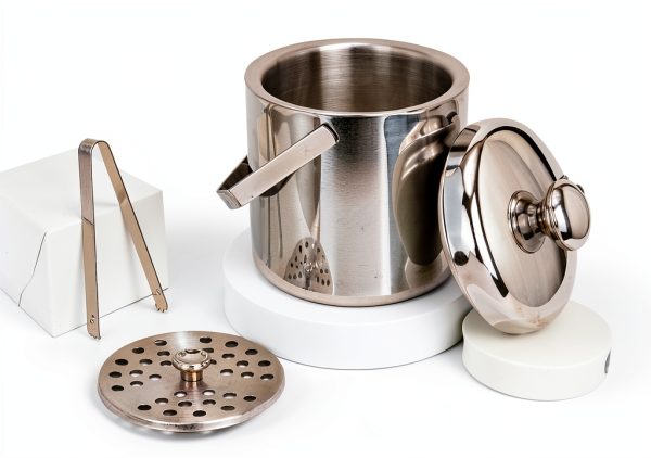 Sunmeyke Double Wall Steel Ice Bucket 3.7 Qt with Lid Strainer & Tongs-6