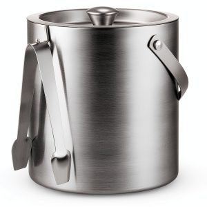 FineDine Double-Wall Stainless Steel Insulated Ice Bucket with Lid & Ice Tong [3 Liter] Included Strainer Keeps Ice Cold & Dry, Carry Leather Handle, Home Bar, Chilling Beer, Champagne, Wine Bottle-0