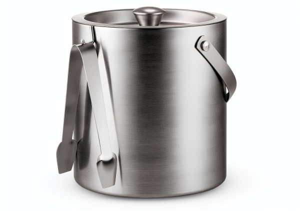 FineDine Double-Wall Stainless Steel Insulated Ice Bucket with Lid & Ice Tong [3 Liter] Included Strainer Keeps Ice Cold & Dry, Carry Leather Handle, Home Bar, Chilling Beer, Champagne, Wine Bottle-0