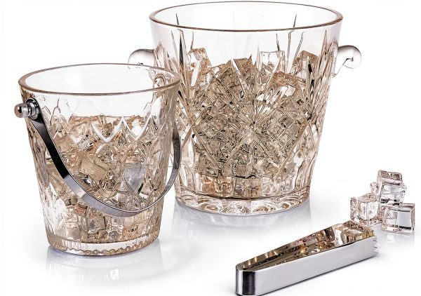 2-Piece Clear Glass Ice Bucket Set with Ice Tongs & Handle - 2.2 Liter and 1Liter Portable Ice Buckets Container for Champagne, Wine, Beer and Cocktail at Parties, Home Bar or Luxury Hotels-5