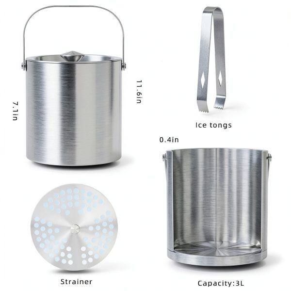 Stainless Steel Ice Bucket with Lid, Ice Tongs - Double Wall MA025-3