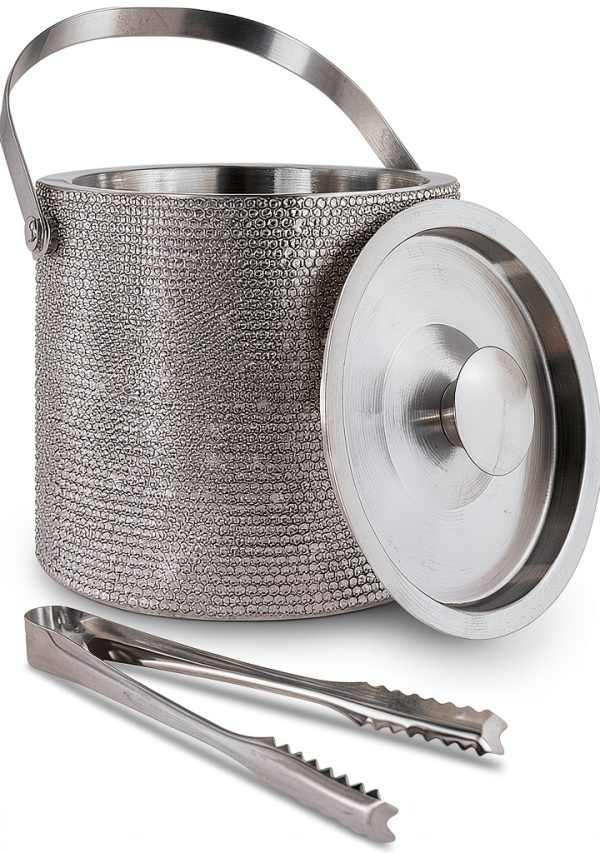 Bling Double Walled Stainless Steel Ice Bucket with Ice Tong & Lid [2 Liter] ，Shiny Insulated Ice Bucket Included Strainer Keeps Ice Cold & Dry, for Home Bar, Chilling Beer, Champagne, Red Wine-5