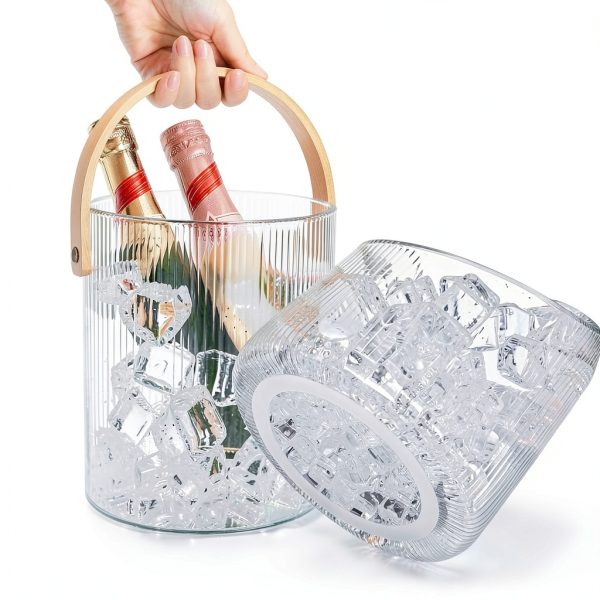 NiHome 3L Glass Ice Bucket Chiller with Bamboo Lid, Scoop & Tongs for Home Bar, Wedding, Party, Ribbed Clear Design, Sturdy Handle, Non-Slip Base, Airtight Storage for Wine, Champagne, Beer, Cocktails-3