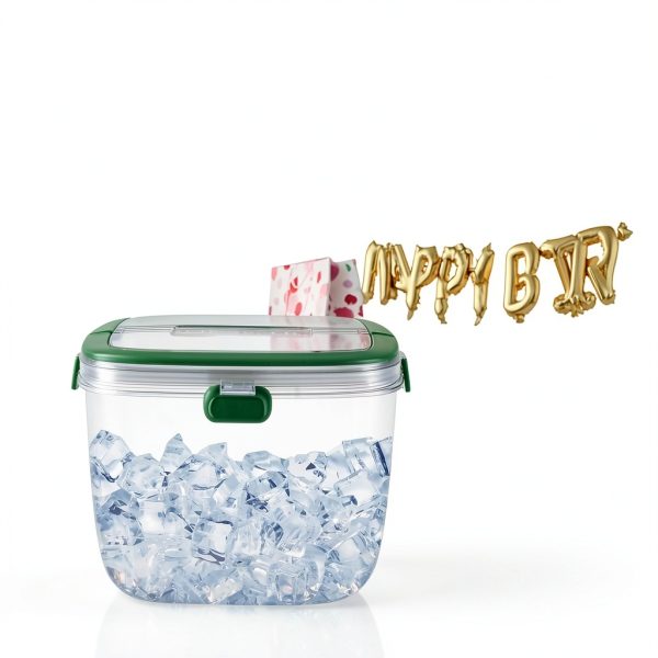 5L Portable Ice Cube Storage Bin, Clear Ice Bucket for Freezer with Lid & Tong for Outdoor Camping, Plastic Refrigerator Ice Cube Trays Storage Bin for Whiskey Wine Cocktail Party-5