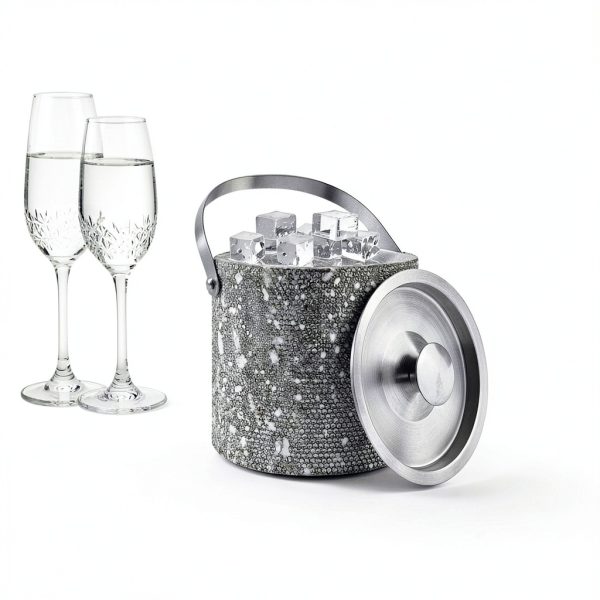 Bling Double Walled Stainless Steel Ice Bucket with Ice Tong & Lid [2 Liter] ，Shiny Insulated Ice Bucket Included Strainer Keeps Ice Cold & Dry, for Home Bar, Chilling Beer, Champagne, Red Wine-4