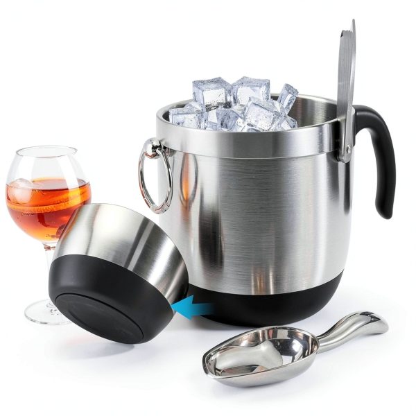 Double-Wall Stainless Steel Insulated Ice Bucket With Lid & Ice Tong [3 Liter] Included Strainer Keeps Ice Cold & Dry, Home Bar, Chilling Beer, Champagne, Wine Bottle-5