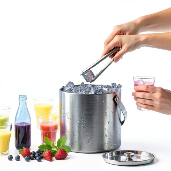 Ice Bucket YFN 3L Double Wall Steel with Lid Ice Tong & Scoop-2