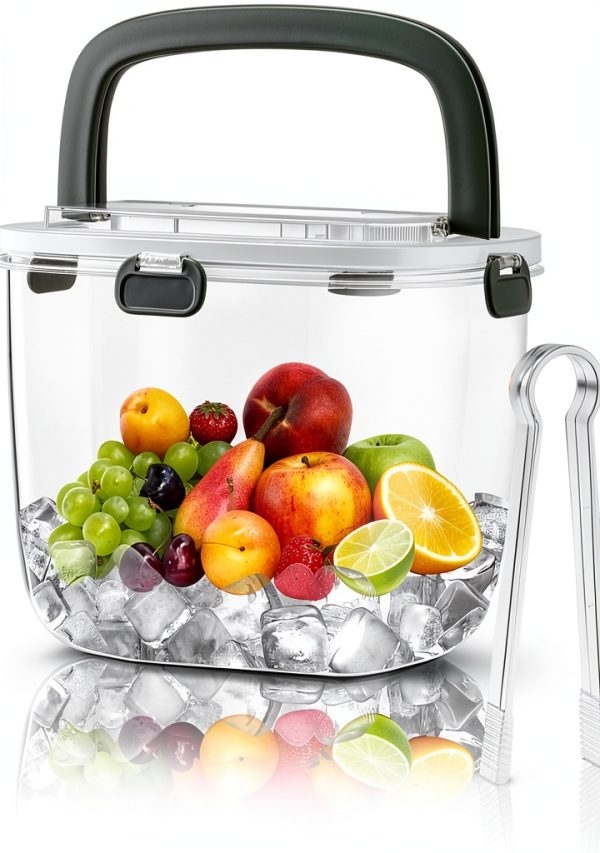 5L Portable Ice Cube Storage Bin, Clear Ice Bucket for Freezer with Lid & Tong for Outdoor Camping, Plastic Refrigerator Ice Cube Trays Storage Bin for Whiskey Wine Cocktail Party-7