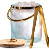 Le'raze Glass Ice Bucket with Airtight Lid, Tong Scooper and Handle - 3L Ribbed Beverage Tub Cocktail Home Bar Accessories, Wine, Beer Chiller for Parties, Champagne Drink Cooler Hinged Handles-0