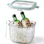 Portable Ice Bucket with Lid & Tong for Outdoor Camping, Clear Plastic Storage Bin for Freezer, Refrigerator, Whiskey, Wine, Cocktail Party, Big Cube Mold Tray for Ice Bath-0
