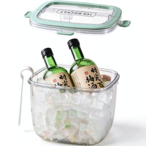 Portable Ice Bucket with Lid & Tong for Outdoor Camping, Clear Plastic Storage Bin for Freezer, Refrigerator, Whiskey, Wine, Cocktail Party, Big Cube Mold Tray for Ice Bath-0