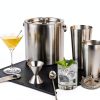 FineDine Double-Wall Stainless Steel Insulated Ice Bucket with Lid & Ice Tong [3 Liter] Included Strainer Keeps Ice Cold & Dry, Carry Leather Handle, Home Bar, Chilling Beer, Champagne, Wine Bottle-2