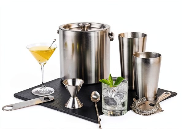FineDine Double-Wall Stainless Steel Insulated Ice Bucket with Lid & Ice Tong [3 Liter] Included Strainer Keeps Ice Cold & Dry, Carry Leather Handle, Home Bar, Chilling Beer, Champagne, Wine Bottle-2