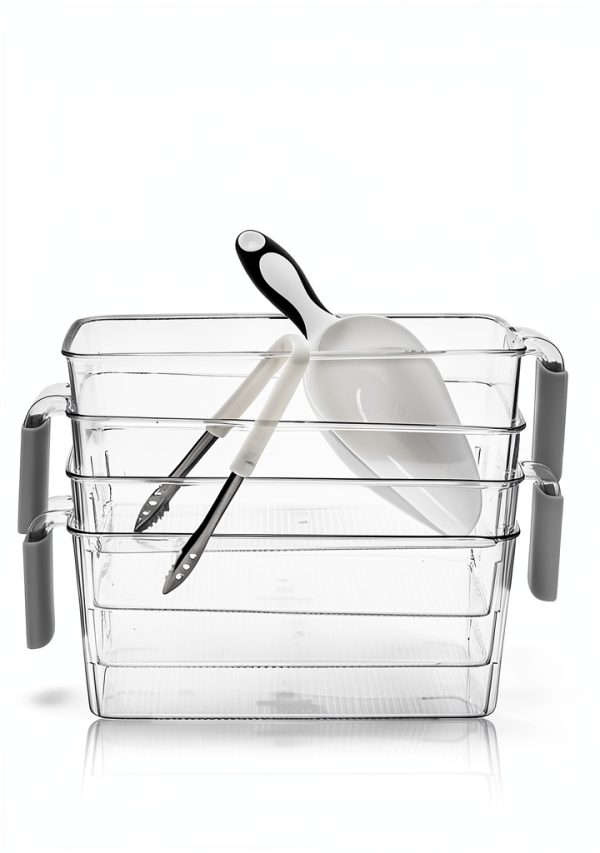 Clear Ice Bins 4 Pack by Pumtus Plastic Ice Bucket with Scoop and Tong-1