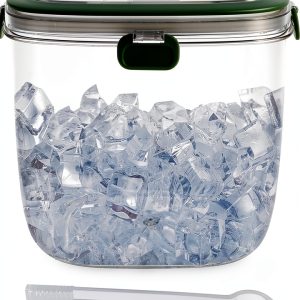 5L Portable Ice Cube Storage Bin, Clear Ice Bucket for Freezer with Lid & Tong for Outdoor Camping, Plastic Refrigerator Ice Cube Trays Storage Bin for Whiskey Wine Cocktail Party-0
