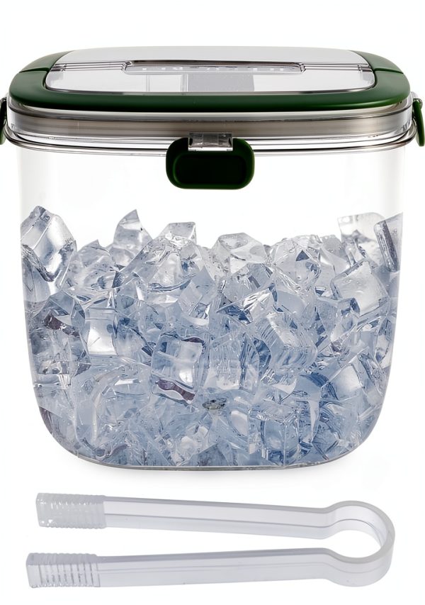 5L Portable Ice Cube Storage Bin, Clear Ice Bucket for Freezer with Lid & Tong for Outdoor Camping, Plastic Refrigerator Ice Cube Trays Storage Bin for Whiskey Wine Cocktail Party-0
